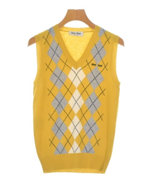 Miu Miu ミュウミュウベスト レディース -(XS位) 黄x薄墨色x黒等(アーガイル)【中古】【古着】