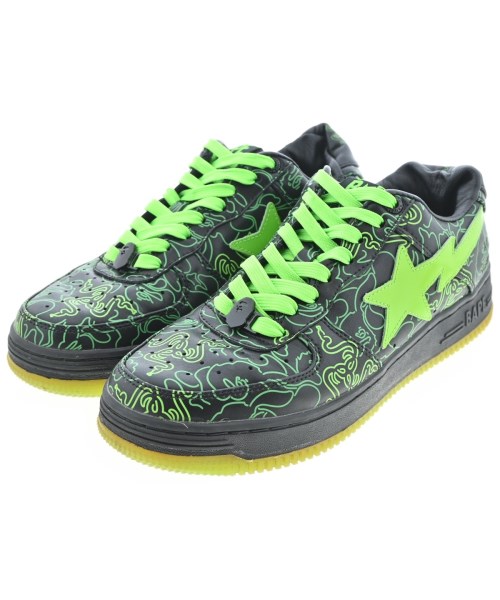 A BATHING APE アベイシングエイプスニーカー メンズ 26.5糎 黒x緑(総柄)【中古】【古着】