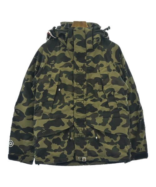 A BATHING APE アベイシングエイプ ダウンジャケット/ダウンベスト メンズ S カーキx黒x茶等(迷彩) 【中古】【古着】