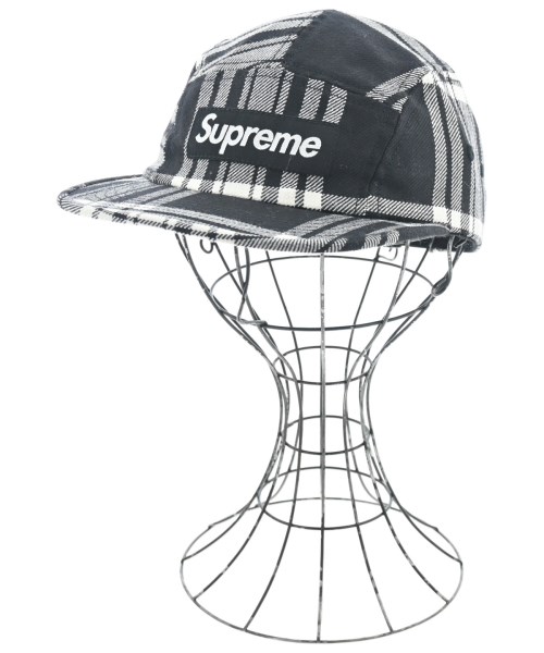 Supreme シュプリーム キャップ メンズ - 黒x白(チェック) 【中古】【古着】