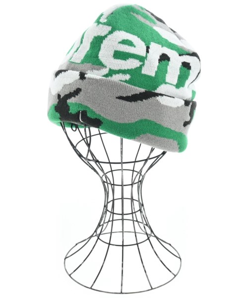 Supreme シュプリーム ニットキャップ・ビーニー メンズ - 緑x白xグレー等(総柄) 【中古】【古着】