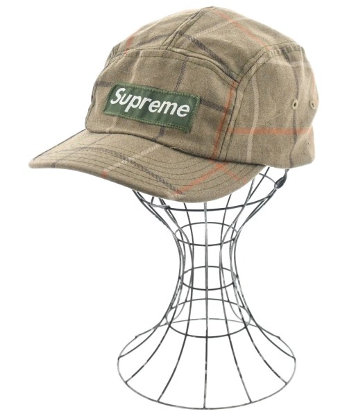 Supreme シュプリーム キャップ メンズ - ベージュxオレンジ(チェック) 【中古】【古着】