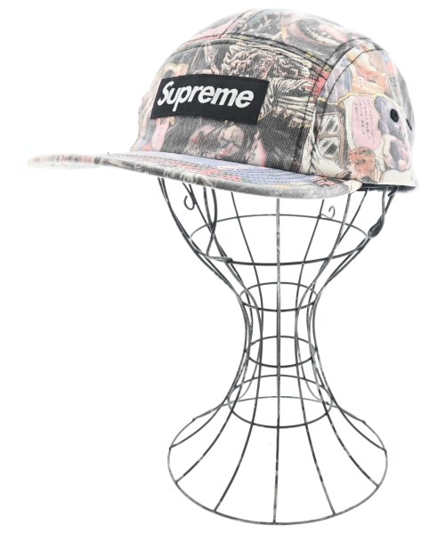 Supreme シュプリームキャップ メンズ - ピンクx黒x青等(総柄)【中古】【古着】