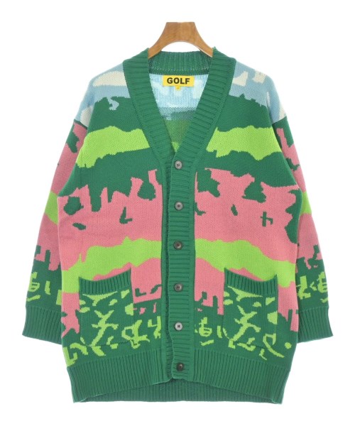 GOLF WANG ゴルフワン カーディガン メンズ M 緑xピンクx水色等(総柄) 【中古】【古着】