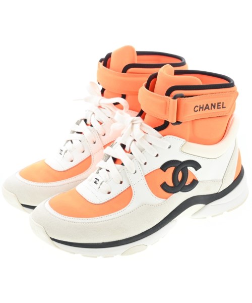 CHANEL シャネル スニーカー レディース EU38(24.5cm位) 白x蛍光オレンジ 【中古】【古着】