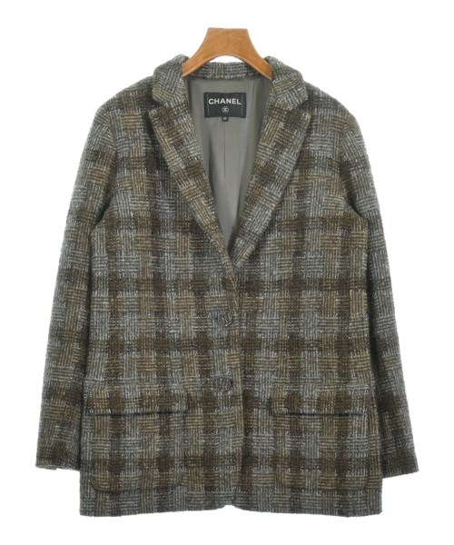 CHANEL シャネル テーラードジャケット レディース 40(M位) 茶xグレーxベージュ(チェック) 【中古】【古着】