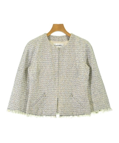 CHANEL シャネルノーカラージャケット レディース 36(XS位) 象牙色x黒x黄(ツィード)【中古】【古着】