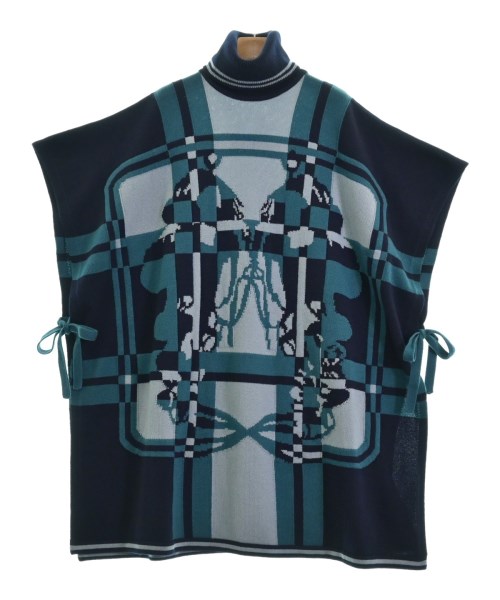 HERMES エルメス編み物・ティーシャツ レディース 42(M位) 紺x青緑系x水色(総柄)【中古】【古着】