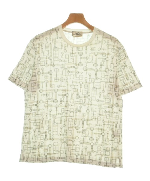 HERMES エルメス Tシャツ・カットソー メンズ M 白xグレーxベージュ等(総柄) 【中古】【古着】