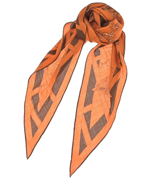 HERMES エルメス ストール レディース - オレンジx茶x白(総柄) 【中古】【古着】