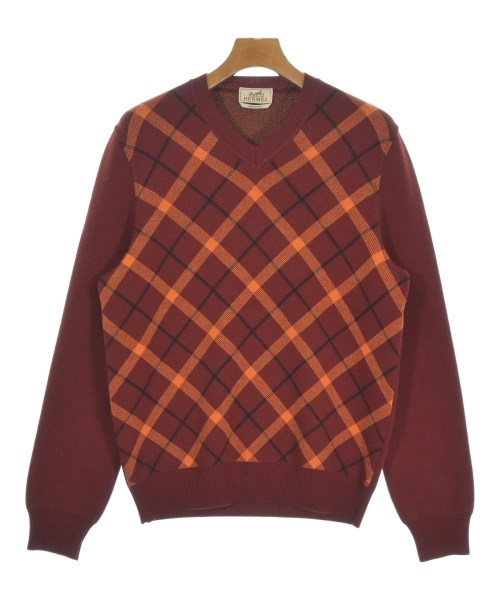 HERMES エルメス編み物・プルオーバー メンズ S 赤xオレンジ色x黒【中古】【古着】