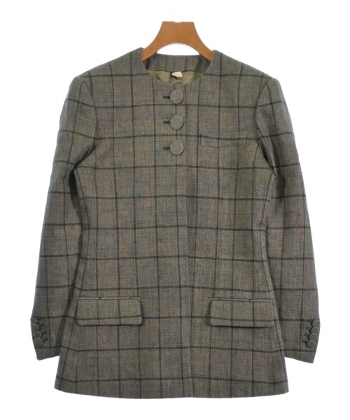 GUCCI グッチ ノーカラージャケット レディース 38(S位) 茶x黒(チェック) 【中古】【古着】