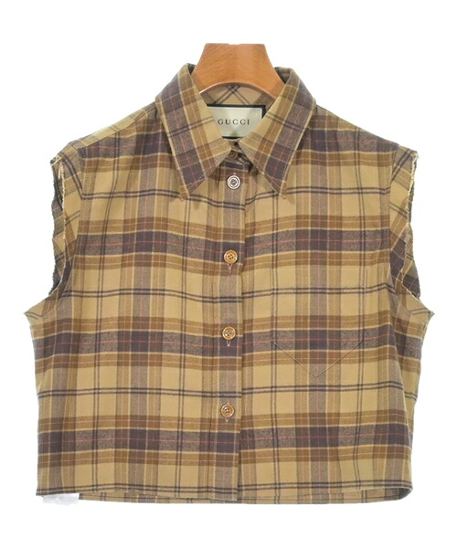 GUCCI グッチカジュアルシャツ レディース 38(S位) ベージュx茶x赤(チェック)【中古】【古着】｜RAGTAG（ブランド古着のラグタグ）