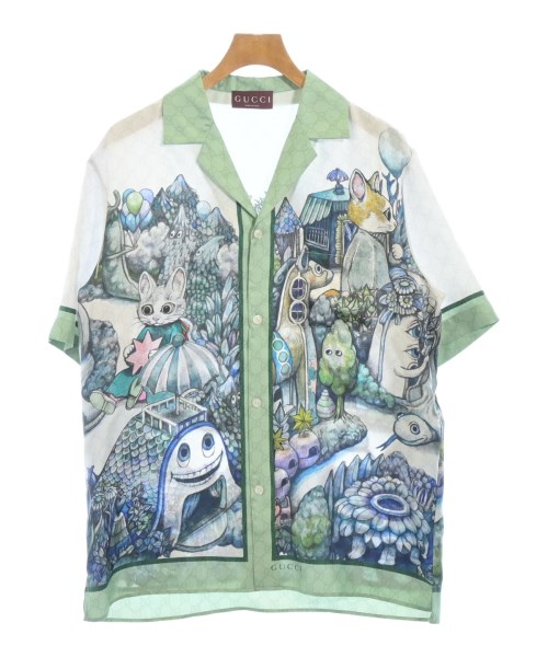 GUCCI グッチカジュアルシャツ メンズ 50(XL位) 白x黄緑等(総柄)【中古】【古着】