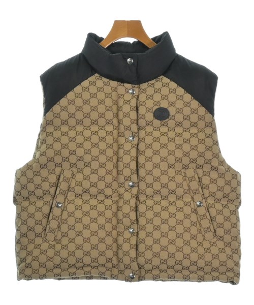 GUCCI グッチダウンジャケット/落ちこむより良い レディース 40(M位) ベージュx茶x黒(総柄)【中古】【古着】