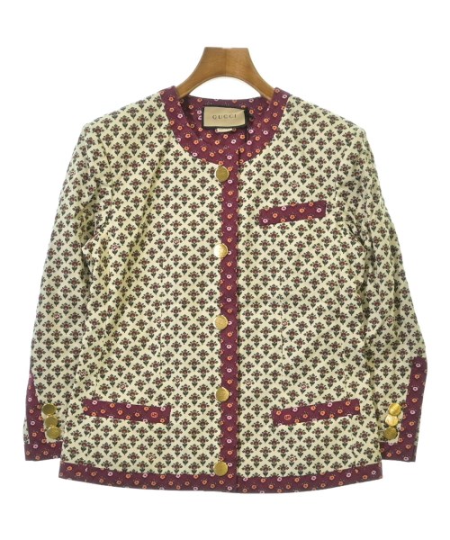 GUCCI グッチノーカラージャケット レディース 38(S位) アイボリー系x赤紫系xカーキ系等(総柄)【中古】【古着】｜RAGTAG（ブランド古着のラグタグ）