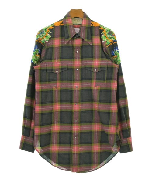 GUCCI グッチカジュアルシャツ メンズ 46(M位) グレーxピンクx黄緑等(チェック)【中古】【古着】