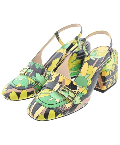 FENDI フェンディサンダル レディース EU36 1/2(23糎位) 黒x緑x黄等(花柄)【中古】【古着】