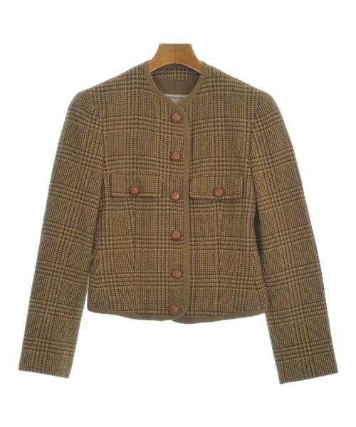 EMPORIO ARMANI エンポリオアルマーニ ノーカラージャケット レディース 40(M位) ベージュx茶(グレンチェック) 【中古】【古着】