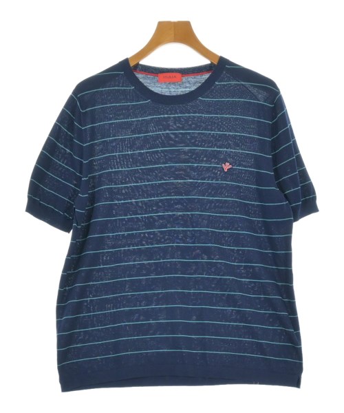 ISAIA イサイア ニット・セーター メンズ L 紺x水色(ボーダー) 【中古】【古着】