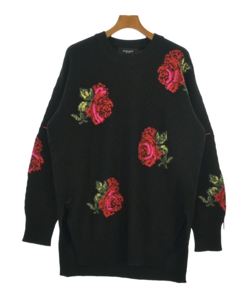 VERSACE ヴェルサーチ ニット・セーター メンズ 42(XS位) 黒x赤x緑等(花柄) 【中古】【古着】