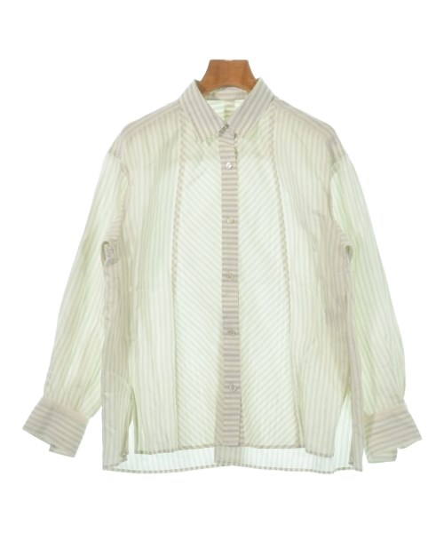 L'EQUIPE YOSHIE INABA レキップヨシエイナバ カジュアルシャツ レディース 38(S位) 白x緑(ストライプ) 【中古】【古着】