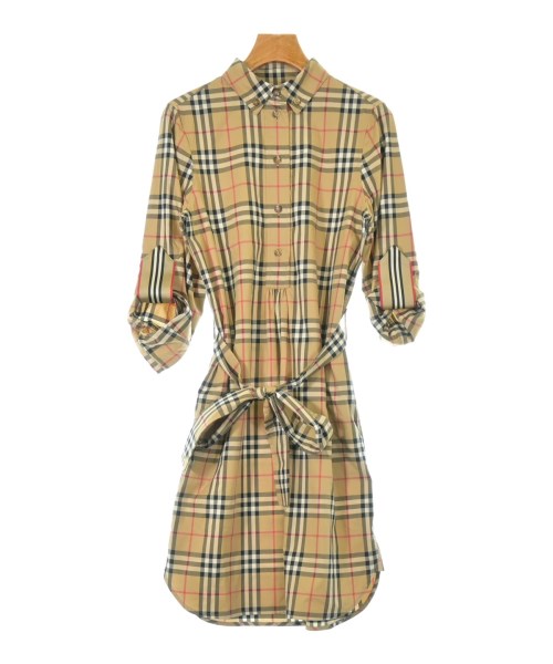 BURBERRY バーバリーシャツワンピース レディース 36(XS位) ベージュx黒x赤(照合のしるし)【中古】【古着】