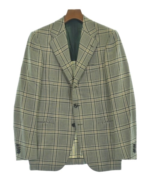 CESARE ATTOLINI チェザレアットリーニ テーラードジャケット メンズ 44(S位) アイボリーx緑xベージュ系(チェック) 【中古】【古着】