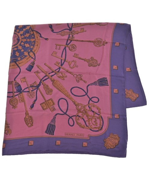 HERMES エルメスバンダナ・スカーフ レディース - さくら色x紫x茶(総柄)【中古】【古着】
