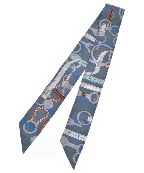 HERMES エルメス バンダナ・スカーフ レディース - グレーx青x白等(総柄) 【中古】【古着】