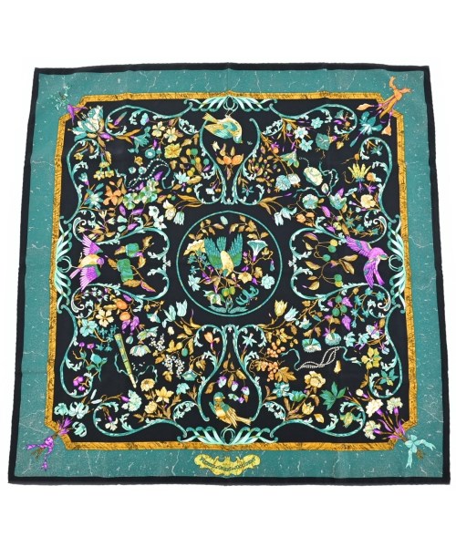 HERMES エルメス バンダナ・スカーフ レディース 90 黒x緑x黄等(総柄) 【中古】【古着】