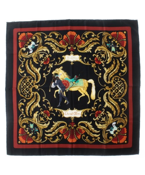 HERMES エルメスバンダナ・スカーフ レディース 90 紺x黄x赤等(総柄)【中古】【古着】
