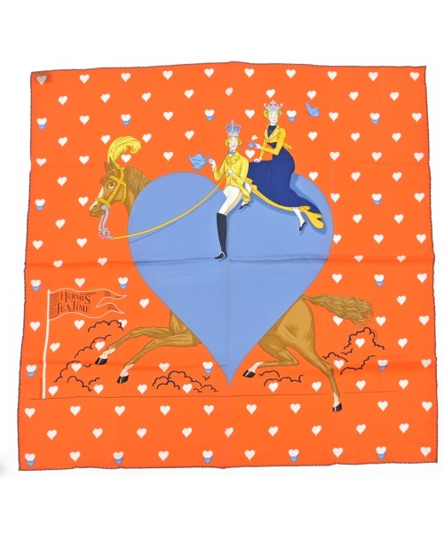 HERMES エルメスバンダナ・スカーフ レディース 70 オレンジ色x青x黄等(総柄)【中古】【古着】