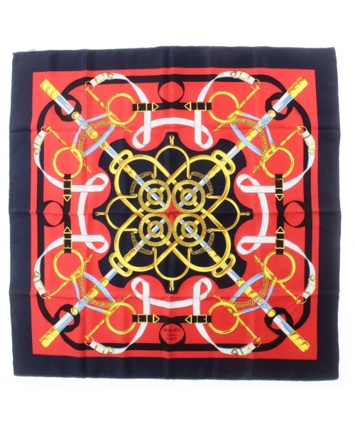 HERMES エルメスバンダナ・スカーフ レディース 90 紺x赤x黄等(総柄)【中古】【古着】