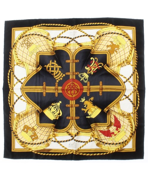 HERMES エルメスバンダナ・スカーフ レディース 90 黒x黄等【中古】【古着】
