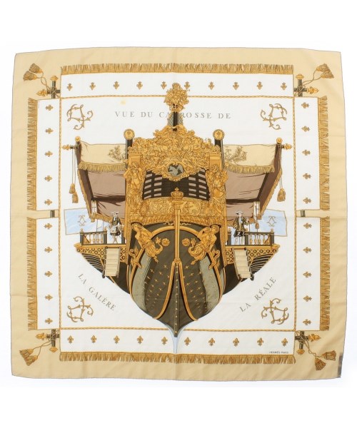 HERMES エルメスバンダナ・スカーフ レディース 90 ベージュx象牙色等【中古】【古着】