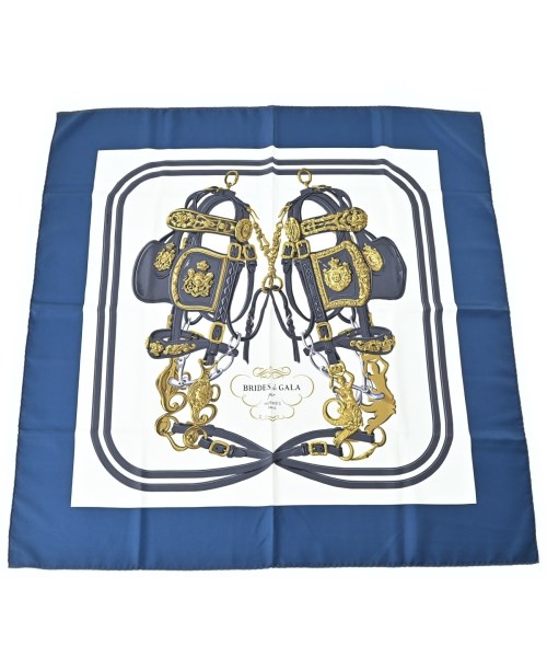 HERMES エルメスバンダナ・スカーフ レディース 90 白x黄x薄墨色等(総柄)【中古】【古着】