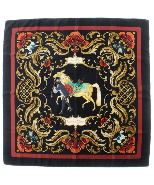 HERMES エルメスバンダナ・スカーフ レディース 90 黒x黄x赤等(総柄)【中古】【古着】