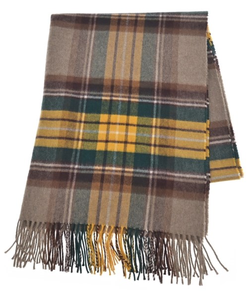 Johnstons of Elgin ジョンストンズオブエルガン ストール レディース - 茶x黄x緑(チェック) 【中古】【古着】