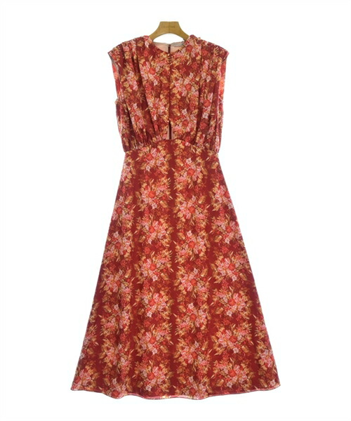 EMILIA WICKSTEAD エミリアウィックステッド ワンピース レディース 44(L位) 赤xベージュx白(花柄) 【中古】【古着】