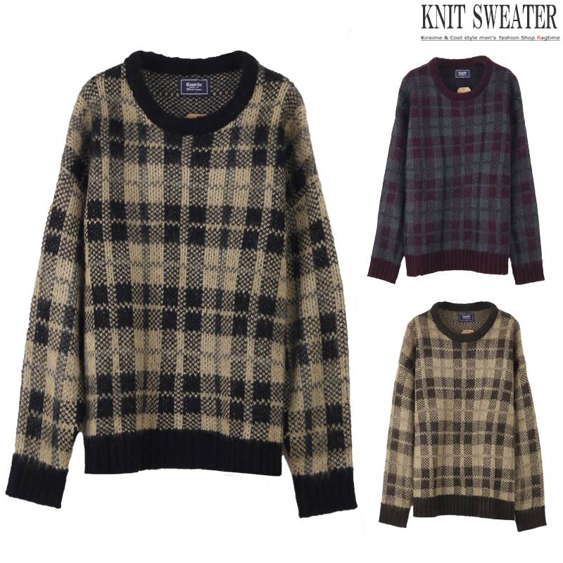 楽天市場 セーター メンズ チェック アクリル ニットセーター ルーズ ゆったり ドロップショルダー Q 02 Ragtime