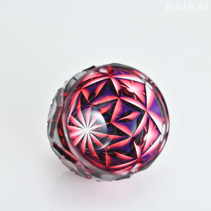 薩摩切子 二色猪口 大 cut206 二色衣 二色被せ ルリ金赤 島津薩摩切子