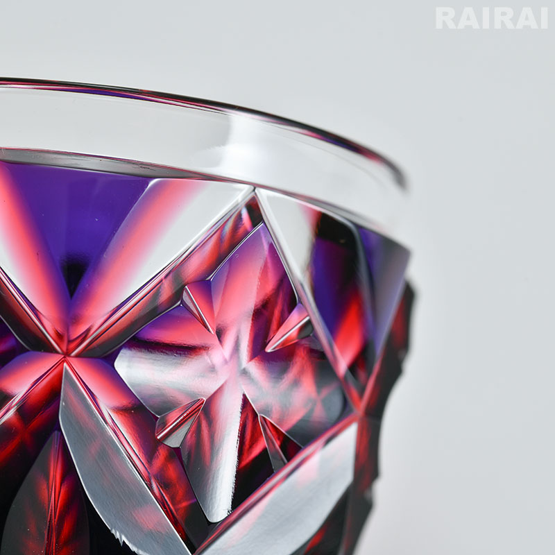 薩摩切子 二色猪口 大 cut206 二色衣 二色被せ ルリ金赤 島津薩摩切子