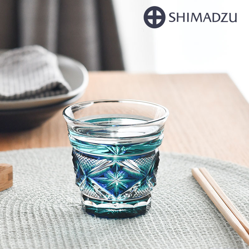 薩摩切子 二色冷酒杯 cut253 ルリ緑 二色衣 島津薩摩切子 薩摩ガラス工芸 鹿児島 切子 グラス 送料無料