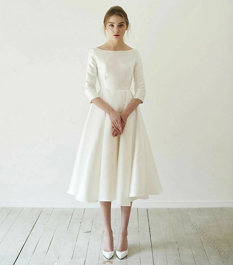 結婚式 ワンピース ボートネック 白ワンピース おしゃれで上品なデザイン 可愛い 膝丈ドレス 花嫁 インポート 演奏会 ピアノ ドレス カクテルドレス ドレス カジュアル ウェディングドレス ワンピース ウエディングドレス ミモレ丈 発表会 ブライダル パーティ 大人 袖あり