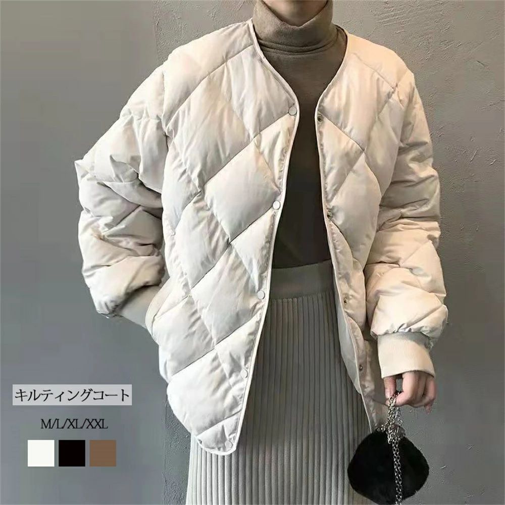 秋冬 シンプル 暖かい 中綿ジャケット 冬 防寒 あったか キルトジャケット 冬 レディース トップス キルティングジャケット カジュアル カジュアル あったか 中綿コート ノーカラー 軽量 キルティングコート 中綿ダウン 無地