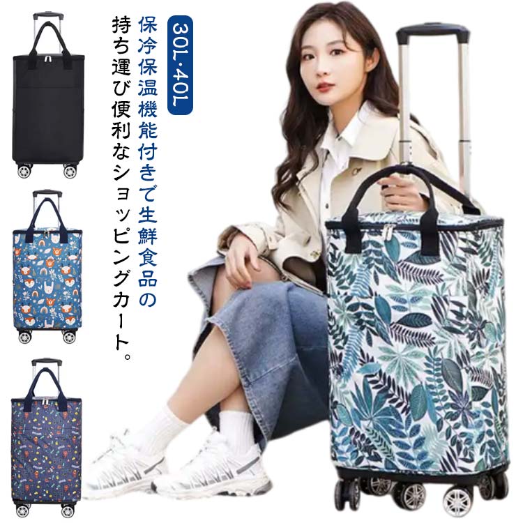 キャリー 自立 防水 撥水加工 保冷 保温 キャリーカート 買い物カート 大容量 40L 30L 横押し 軽量 5輪 4輪 ショッピングカート