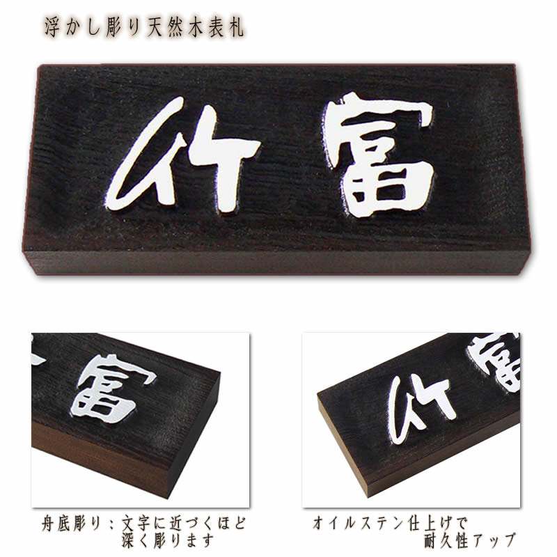 表札☆浮きrh風200☆ 楽天市場】浮き彫り木製表札【けやき材舟底彫りオイルステイン仕上げ