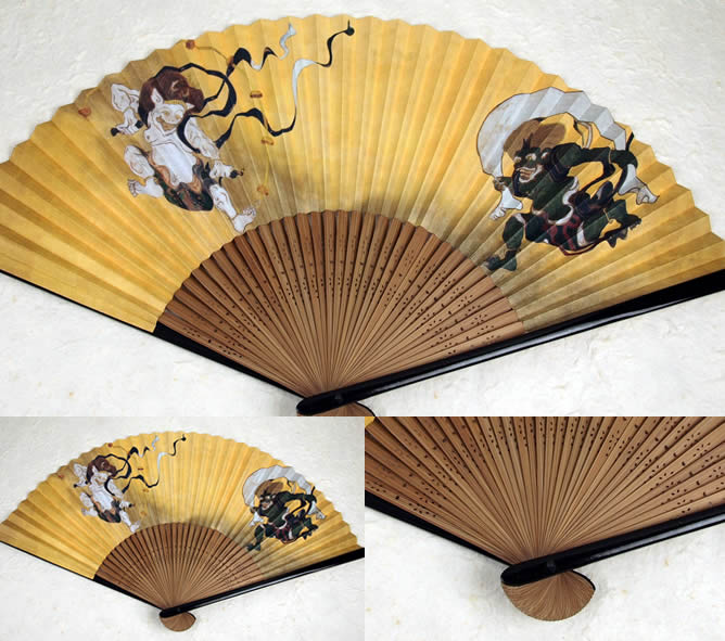 楽天市場】和柄布扇子 男性用【風神雷神】23cm黒・紺色 扇面・・綿