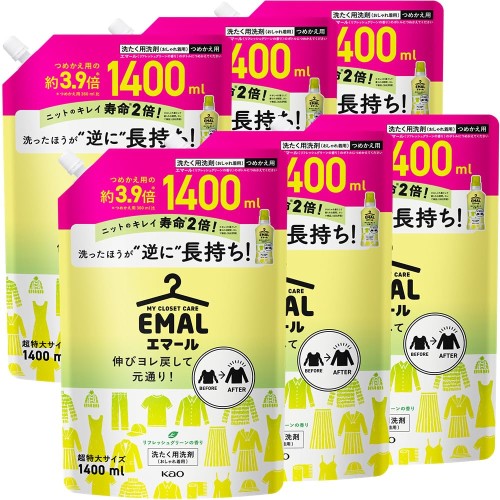 エマール 容れもの売りわたす 伸ばすことヨレ戻して元通り、洗ったほうが、逆に持ちこたえる! リフレッシュ緑であることの芳ばしさ 詰替え用 1,400竓×6個 大静電容量
